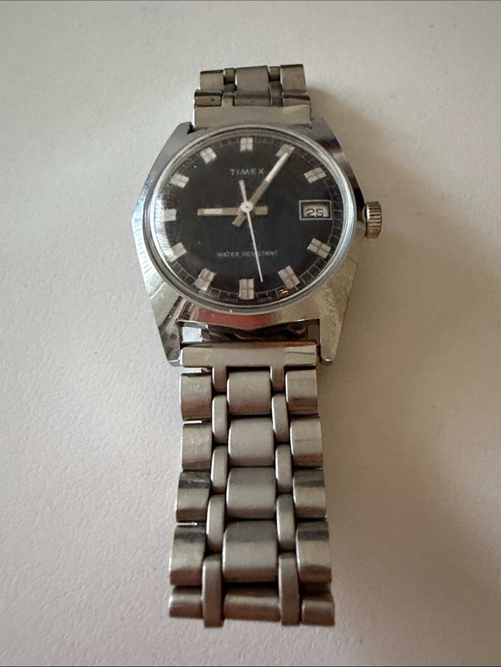 1970’s blue tiger stripe wristwatch automatic Silver Analog, see video works .
